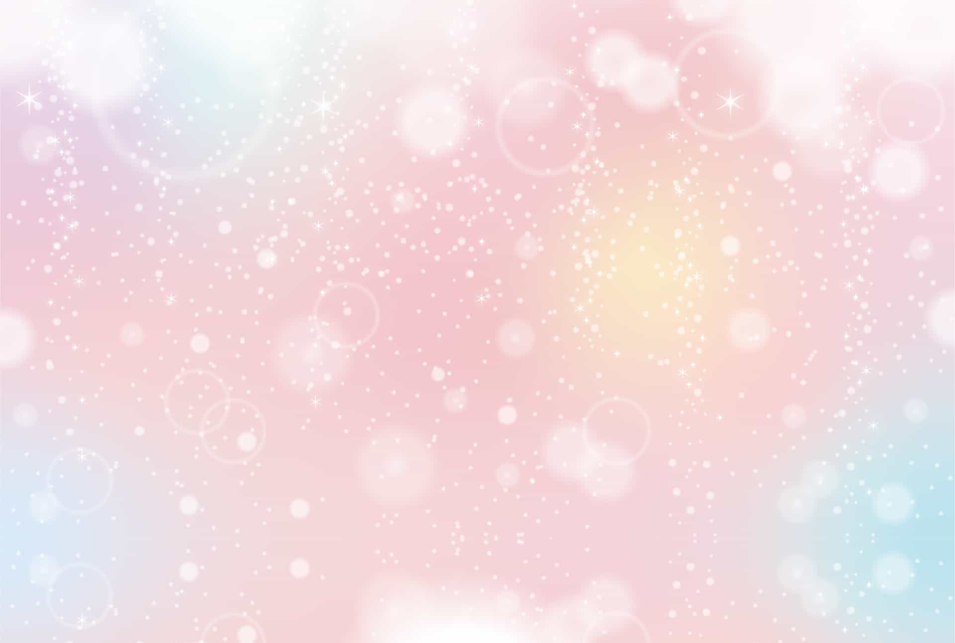 淡いピンク、青、黄色の背景、輝く星と光のデザイン