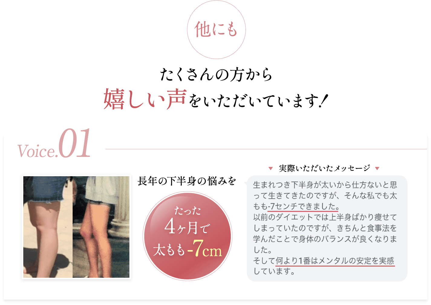 長年の下半身の悩みをたった4ヶ月で太もも-7cm