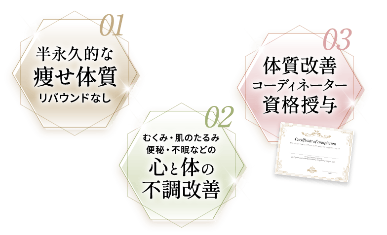 半永久的な痩せ体質 心と体の不調改善 体質改善コーディネーター資格授与