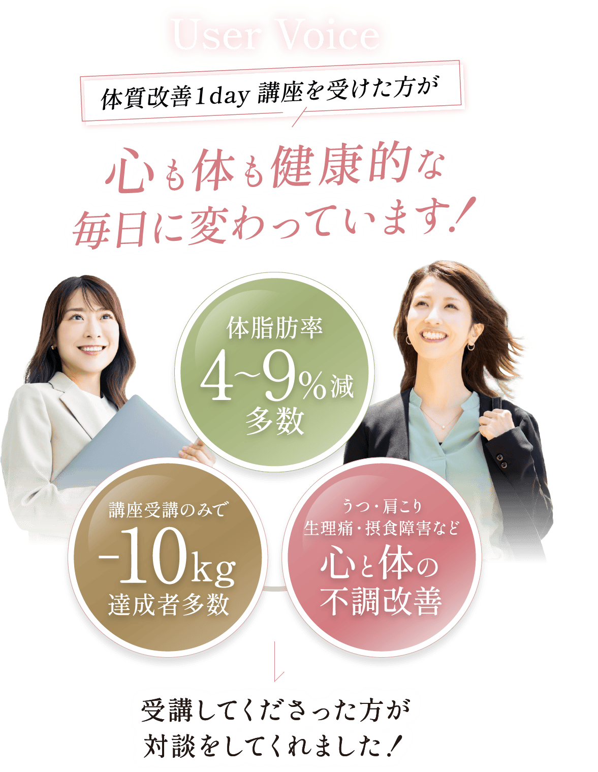 体質改善1day講座を受けた方が心も体も健康的な毎日に変わっています！